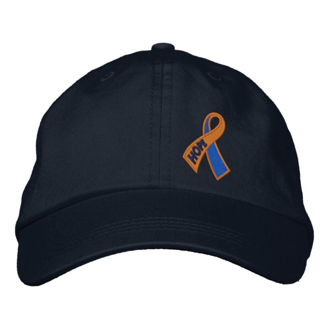 Orange Blue Hope Ribbon Awareness Embroidered Baseball Hat (Front)