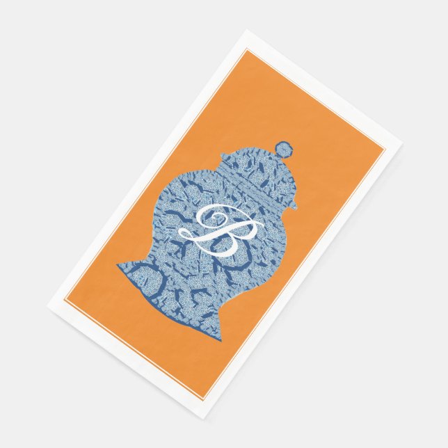 Orange Blue Jar Ginger Jars Mosaic  Paper Guest Towels (Corner)