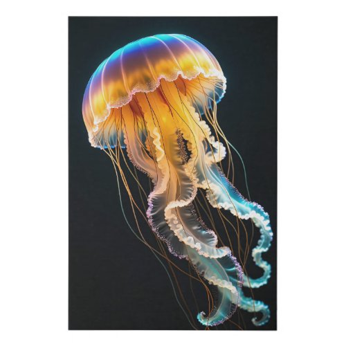 Orange  Blue Jellyfish Photorealistic Faux Canvas Print