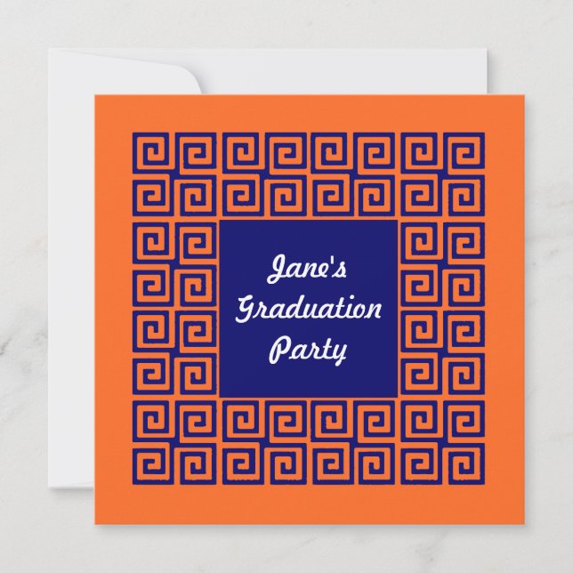 Orange & Blue Key Pattern Party Invitation (Front)