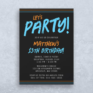 Orange Blue Lines Boy Birthday Party Invitation
