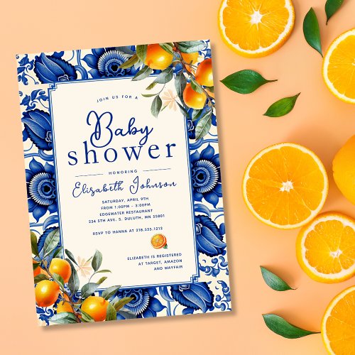 Orange Blue Little Cutie Baby Shower Invitation