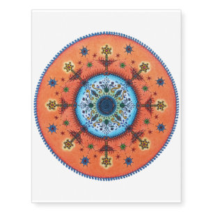 Orange Blue Mandala Tattoo, temporary tattoos