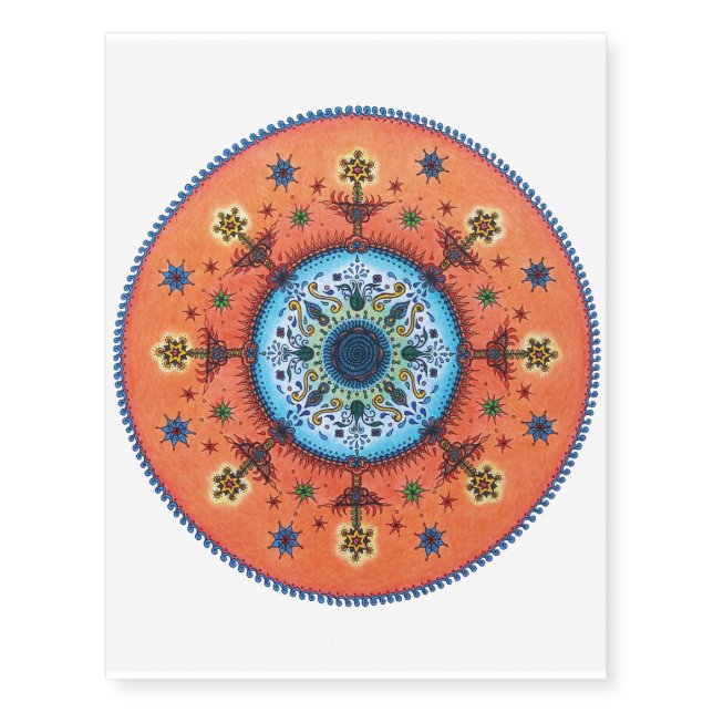 Orange Blue Mandala Tattoo, temporary tattoos (Front)
