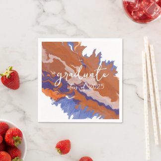 Orange & Blue Marble Graduation Napkins
