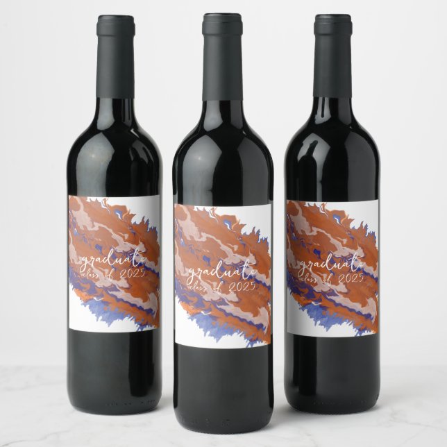 Orange & Blue Marble Graduation Wine Label (Bottles)