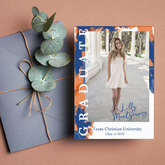 Orange & Blue Marble Photo Graduation Announcement