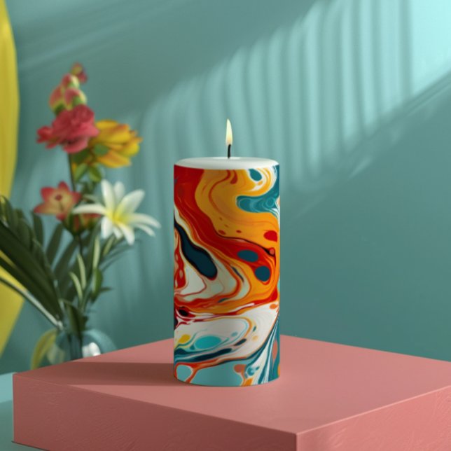 Orange Blue Marble Pillar Candle (Creator Uploaded)
