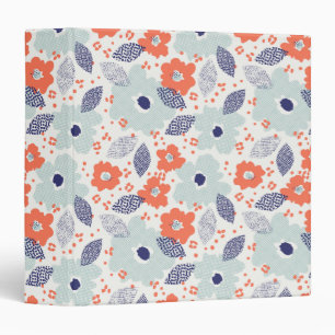 Orange & Blue Modern Flower Pattern 3 Ring Binder