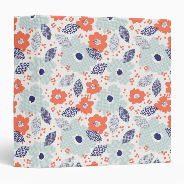 Orange & Blue Modern Flower Pattern 3 Ring Binder (Front/Spine)