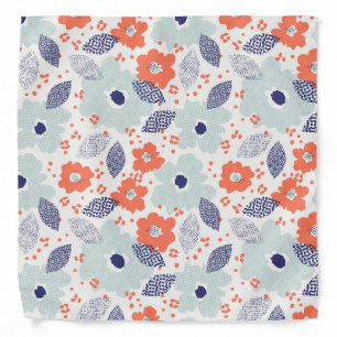 Orange & Blue Modern Flower Pattern Bandana