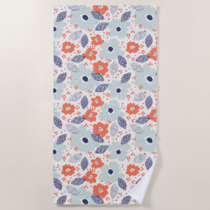 Orange & Blue Modern Flower Pattern Beach Towel