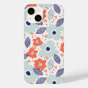 Orange & Blue Modern Flower Pattern Case-Mate iPhone 14 Case