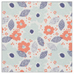 Orange &amp; Blue Modern Flower Pattern Fabric