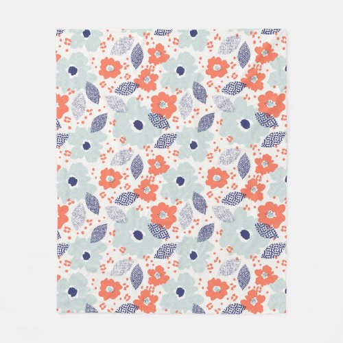 Orange  Blue Modern Flower Pattern Fleece Blanket