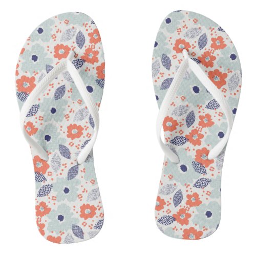 Orange  Blue Modern Flower Pattern Flip Flops