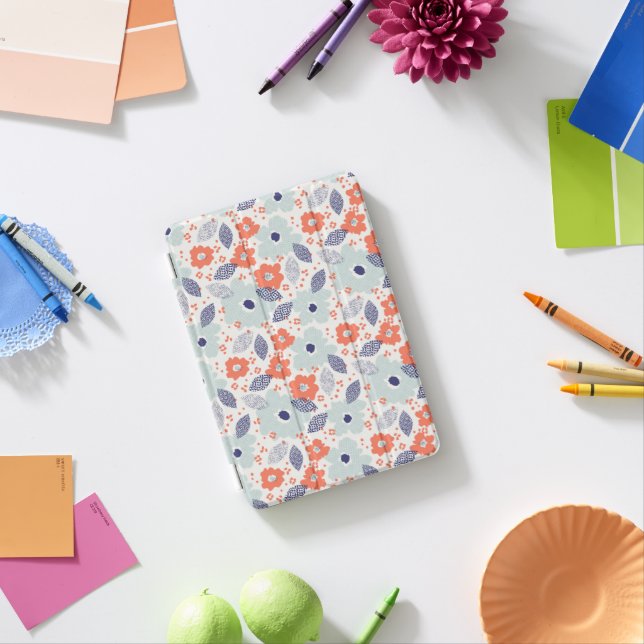 Orange & Blue Modern Flower Pattern iPad Mini Cover (In Situ)