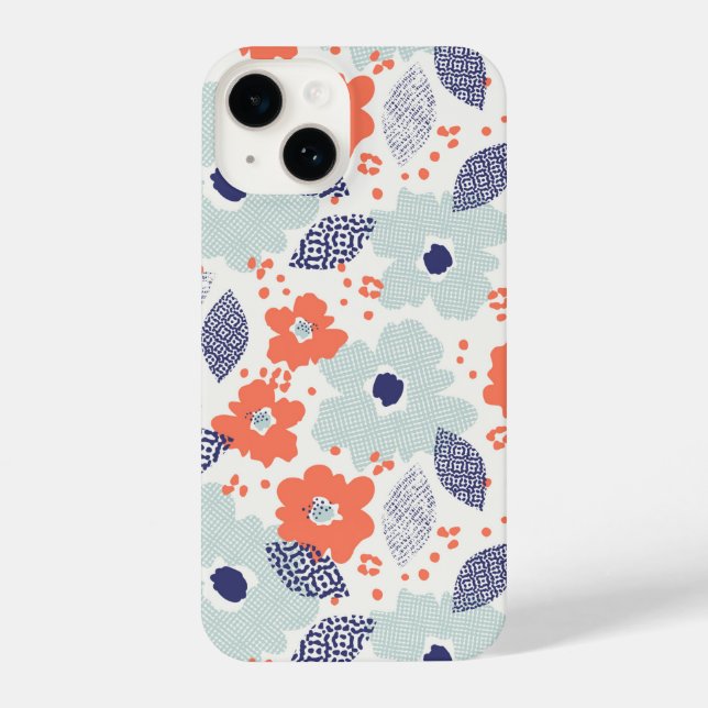Orange & Blue Modern Flower Pattern iPhone Case (Back)
