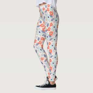 Orange & Blue Modern Flower Pattern Leggings