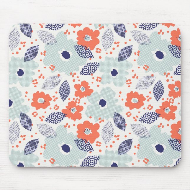 Orange & Blue Modern Flower Pattern Mouse Pad (Front)