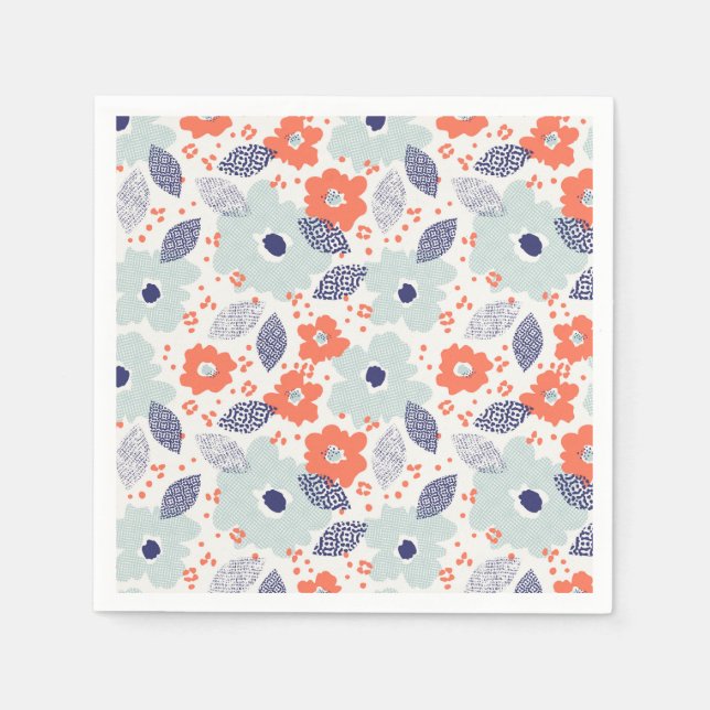 Orange & Blue Modern Flower Pattern Napkins (Front)