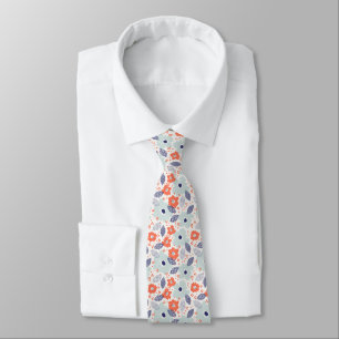 Orange & Blue Modern Flower Pattern Neck Tie