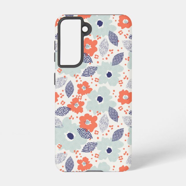 Orange & Blue Modern Flower Pattern Samsung Galaxy Case (Back)
