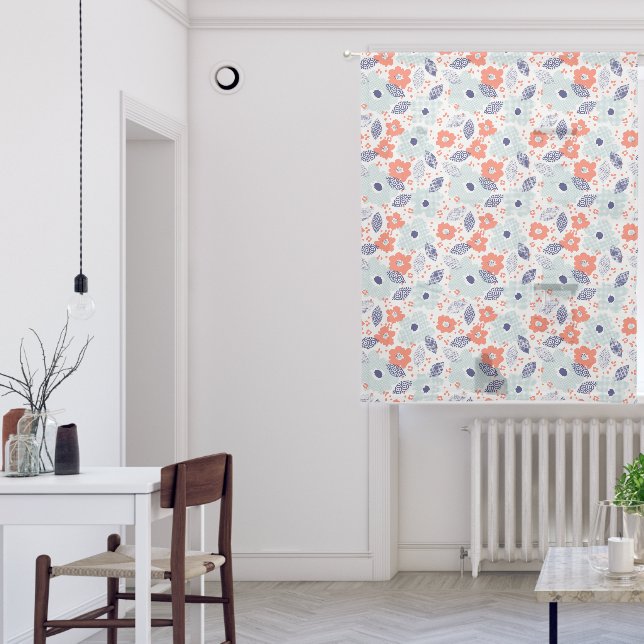 Orange & Blue Modern Flower Pattern Sheer Curtains (Living Room)