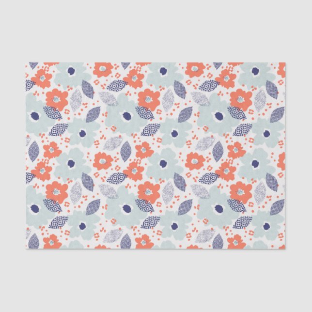 Orange & Blue Modern Flower Pattern Tissue Paper (Front)