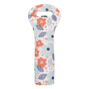 Orange & Blue Modern Flower Pattern Wine Bag
