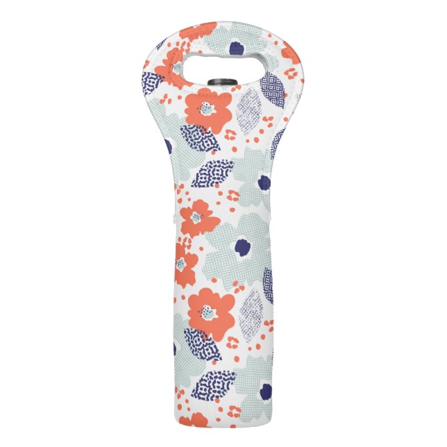 Orange & Blue Modern Flower Pattern Wine Bag (Front)