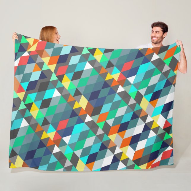 Orange Blue Modern Mint Abstract Triangle Pattern Fleece Blanket (In Situ)