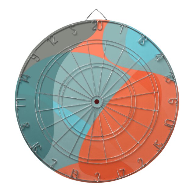Orange, blue, modern, trendy wavy organic shapes dart board (Front)