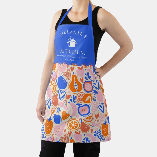 Orange Blue Monogram Fruits Vegetables  Apron (Insitu)