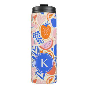 Orange Blue Monogram Fruits Vegetables  Thermal Tumbler