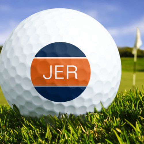 Orange  Blue Monogram Initial Personalized Golfer Golf Balls