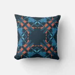 Orange Blue Navy Mediterranean Mandala Mosaic Throw Pillow