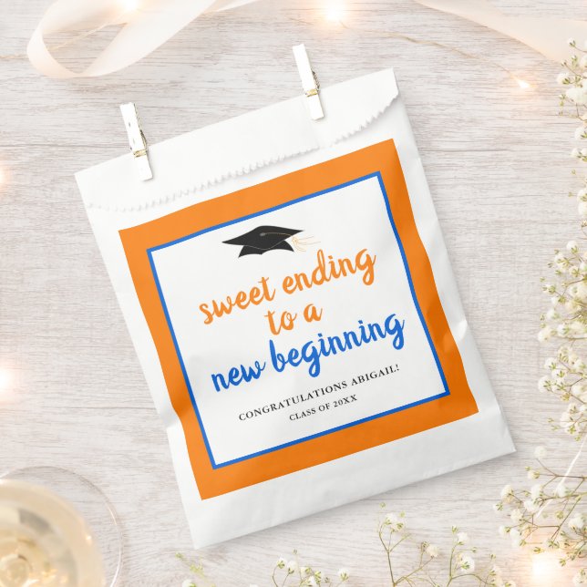 Orange Blue New Beginning Graduation Favor Bag (Clipped)