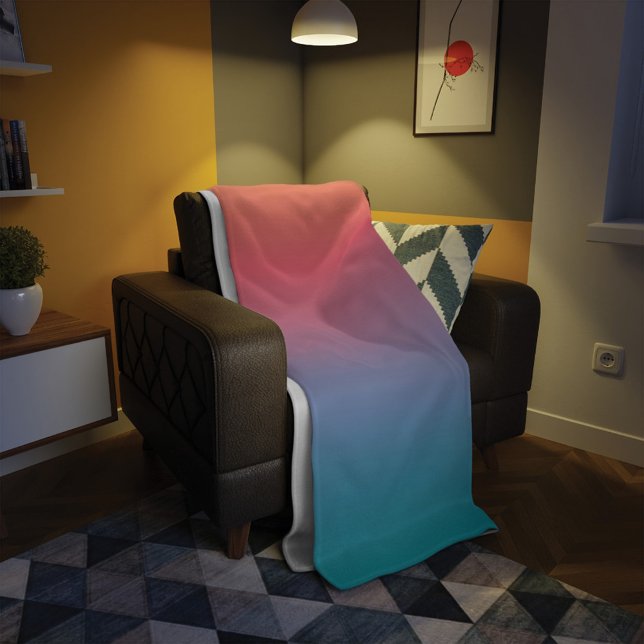 Orange Blue Ombre Modern Fleece Blanket (Creator Uploaded)