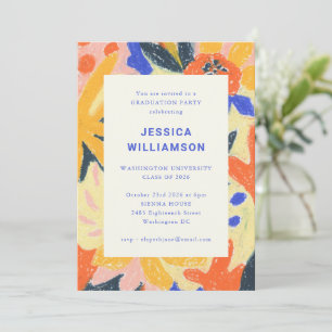 Orange Blue Painterly Floral Graduation Party Invitation