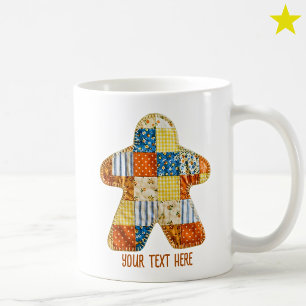 Orange Blue Patchwork Quilt Meeple Board Game Coffee Mug
