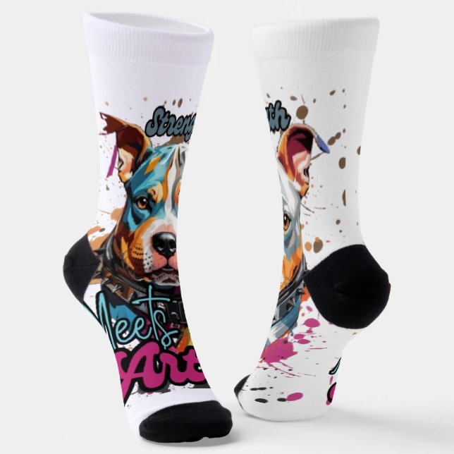 Orange Blue Patterned Pop Art Dog Socks (Angled)