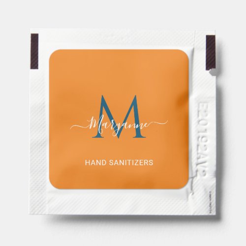 Orange  Blue Personalized Monogram Blue Recipes 3 Hand Sanitizer Packet