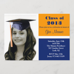Orange & Blue Photo Graduation Invitation