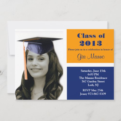 Orange  Blue  Photo Graduation Invitation