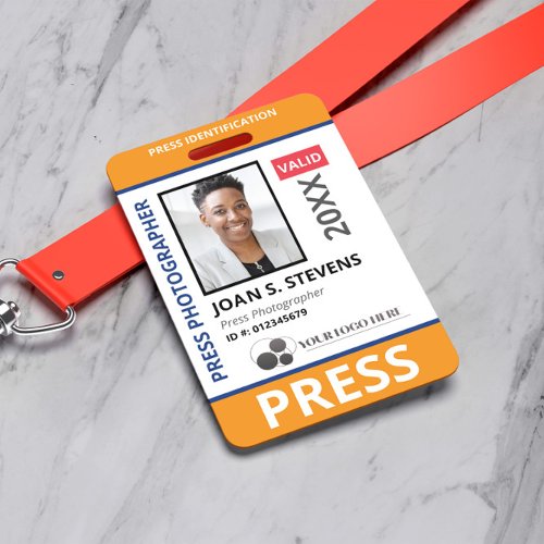 Orange Blue Photo  Logo Press ID Badge
