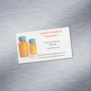 Orange Blue Pill Bottles Pharmacist Pharmacy Business Card Magnet