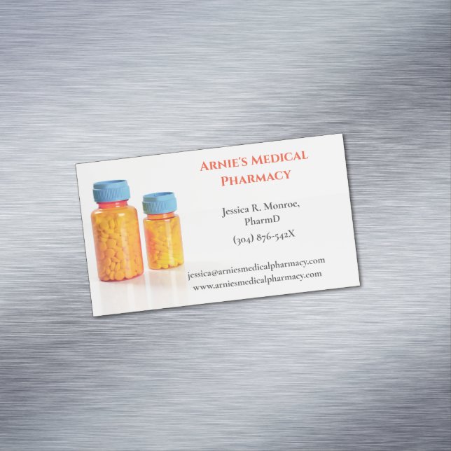 Orange Blue Pill Bottles Pharmacist Pharmacy  Business Card Magnet (In Situ)