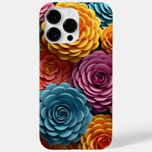 ORANGE BLUE PINK WHITE 3-D LOOK FLOWERS Case-Mate iPhone 14 PRO MAX CASE