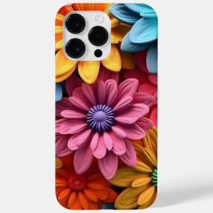 ORANGE BLUE PINK WHITE 3-D LOOK FLOWERS Case-Mate iPhone 14 PRO MAX CASE